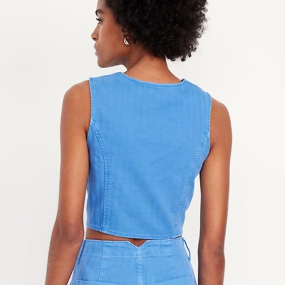 Old Navy Blue Denim-Style Button Front Vest | Size L | Y2K Revival Vibes - Picture 4 of 14